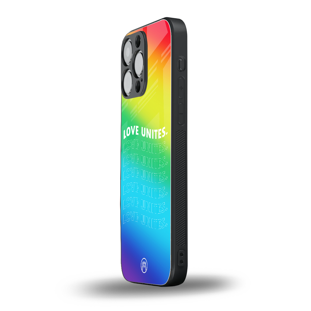 love unites back phone cover | glass case for iphone 16 pro max