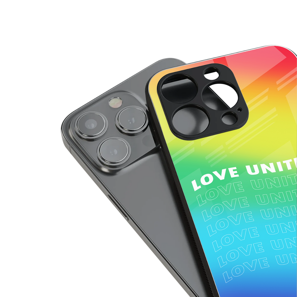 love unites back phone cover | glass case for iphone 16 pro