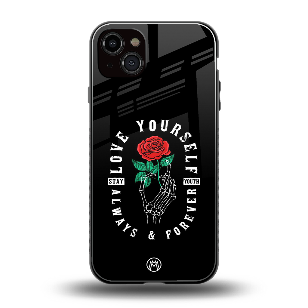 love yourself back phone cover | glass case for iphone 15 plus