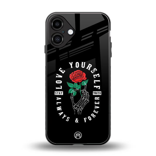 love yourself back phone cover | glass case for iphone 16 plus