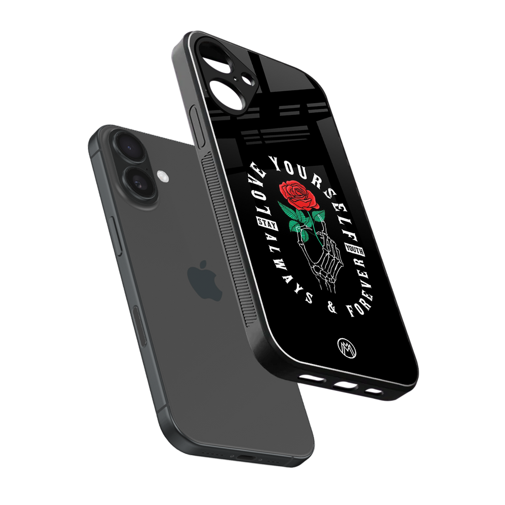 love yourself back phone cover | glass case for iphone 16 plus
