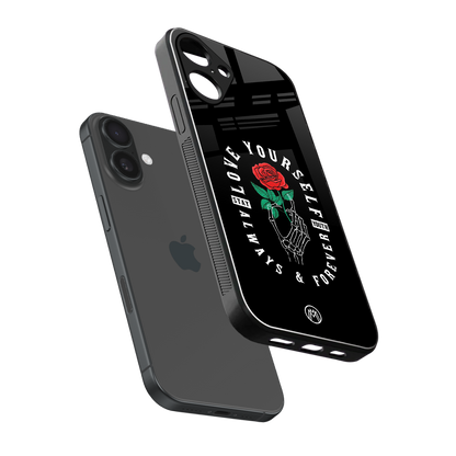 love yourself back phone cover | glass case for iphone 16 plus