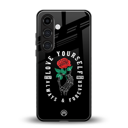 love yourself back phone cover | glass case for samsung galaxy s24 fe