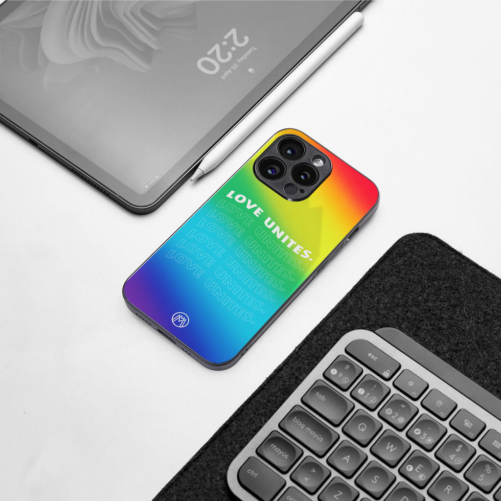 love unites back phone cover | glass case for iphone 16 pro
