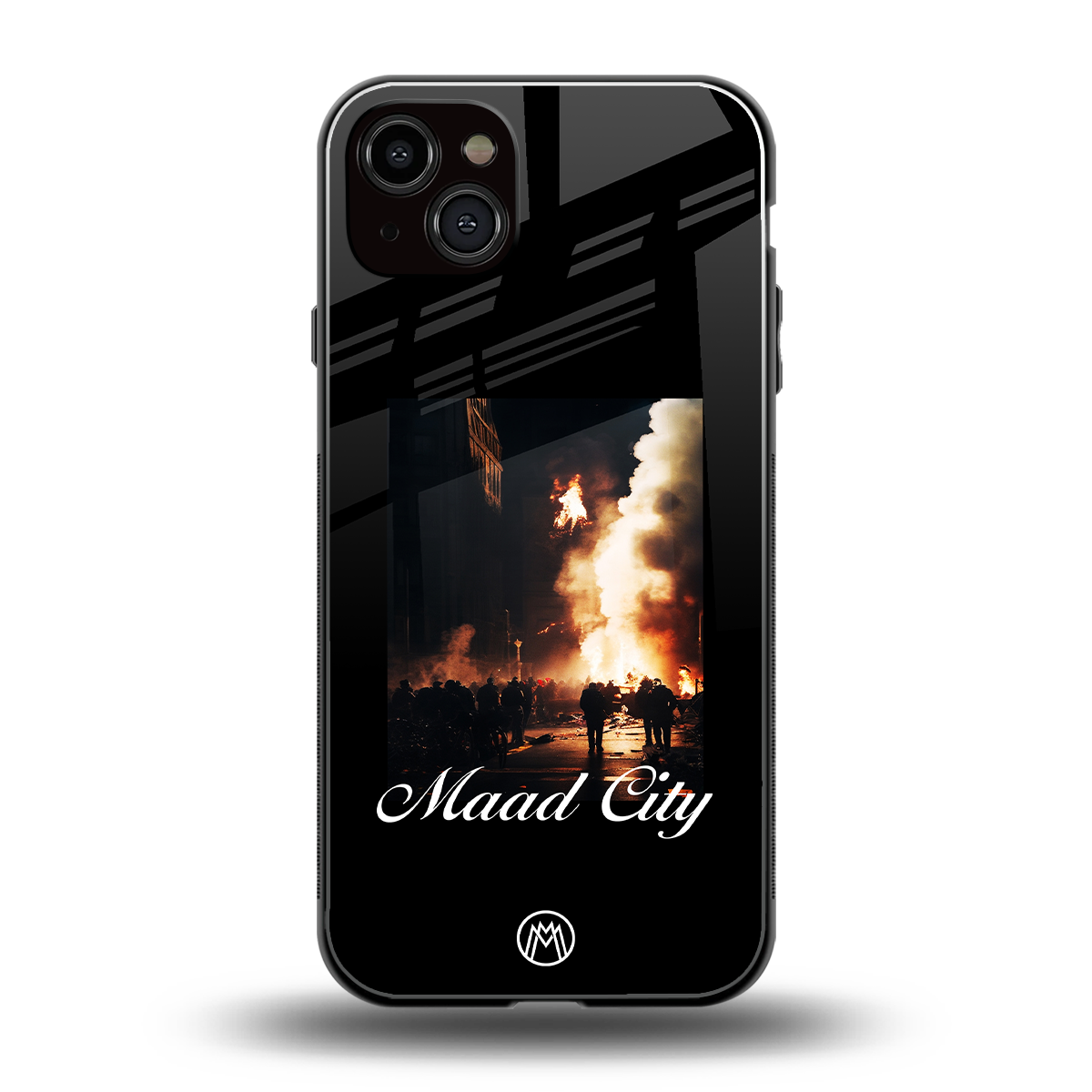 maad city back phone cover | glass case for iphone 15 plus