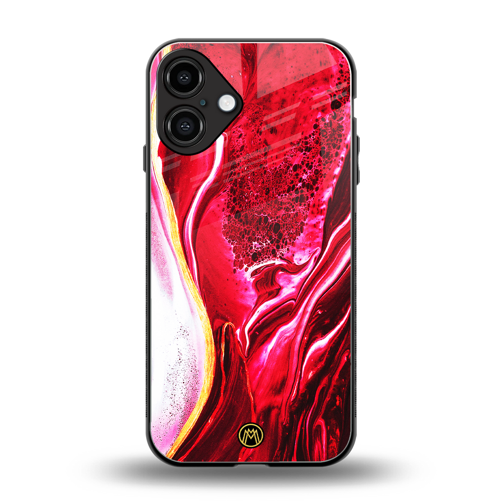 magical pink liquid marble back phone cover | glass case for iphone 16 plus