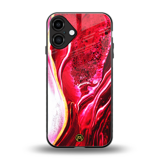 magical pink liquid marble back phone cover | glass case for iphone 16 plus