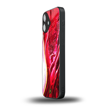 magical pink liquid marble back phone cover | glass case for iphone 16 plus