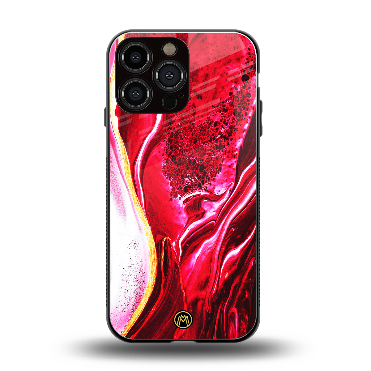 magical pink liquid marble back phone cover | glass case for iphone 16 pro max