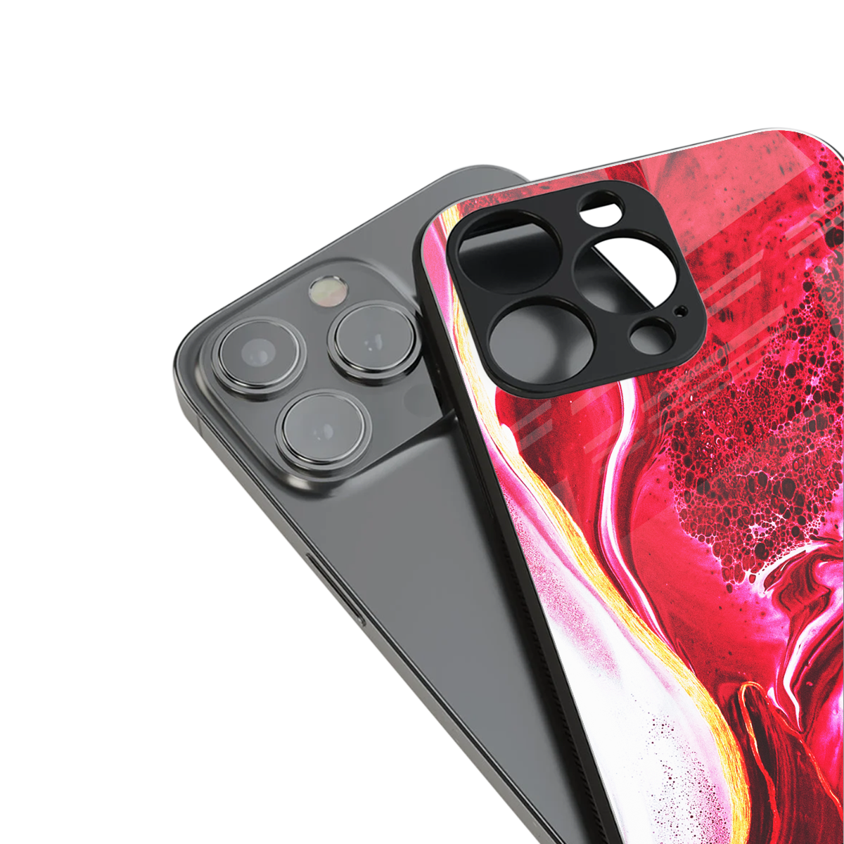 magical pink liquid marble back phone cover | glass case for iphone 13 pro