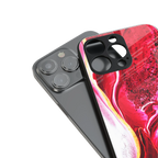 magical pink liquid marble back phone cover | glass case for iphone 16 pro max
