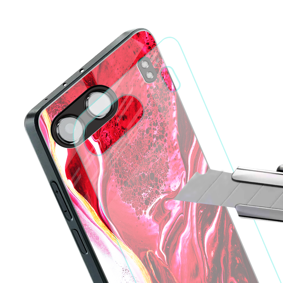 magical pink liquid marble back phone cover | glass case for oneplus nord 4