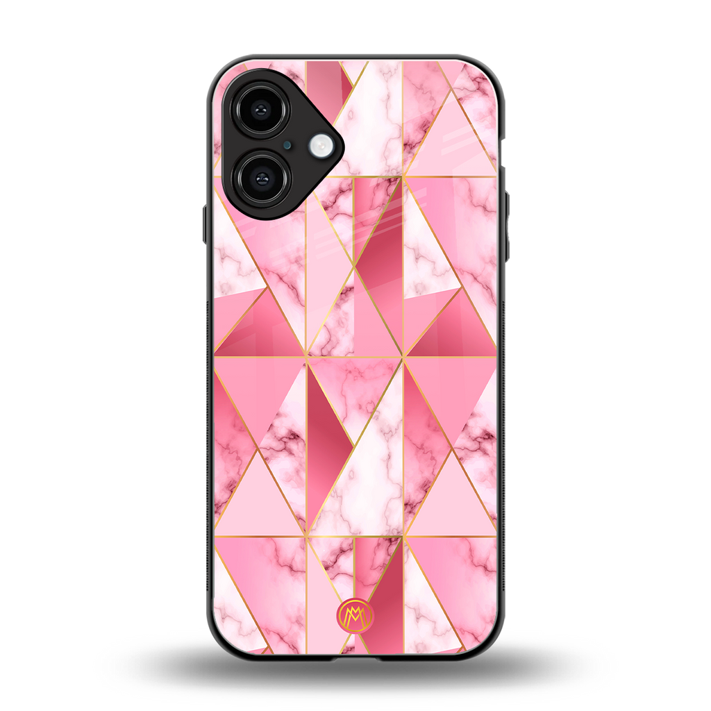 magical pink marble back phone cover | glass case for iphone 16 plus