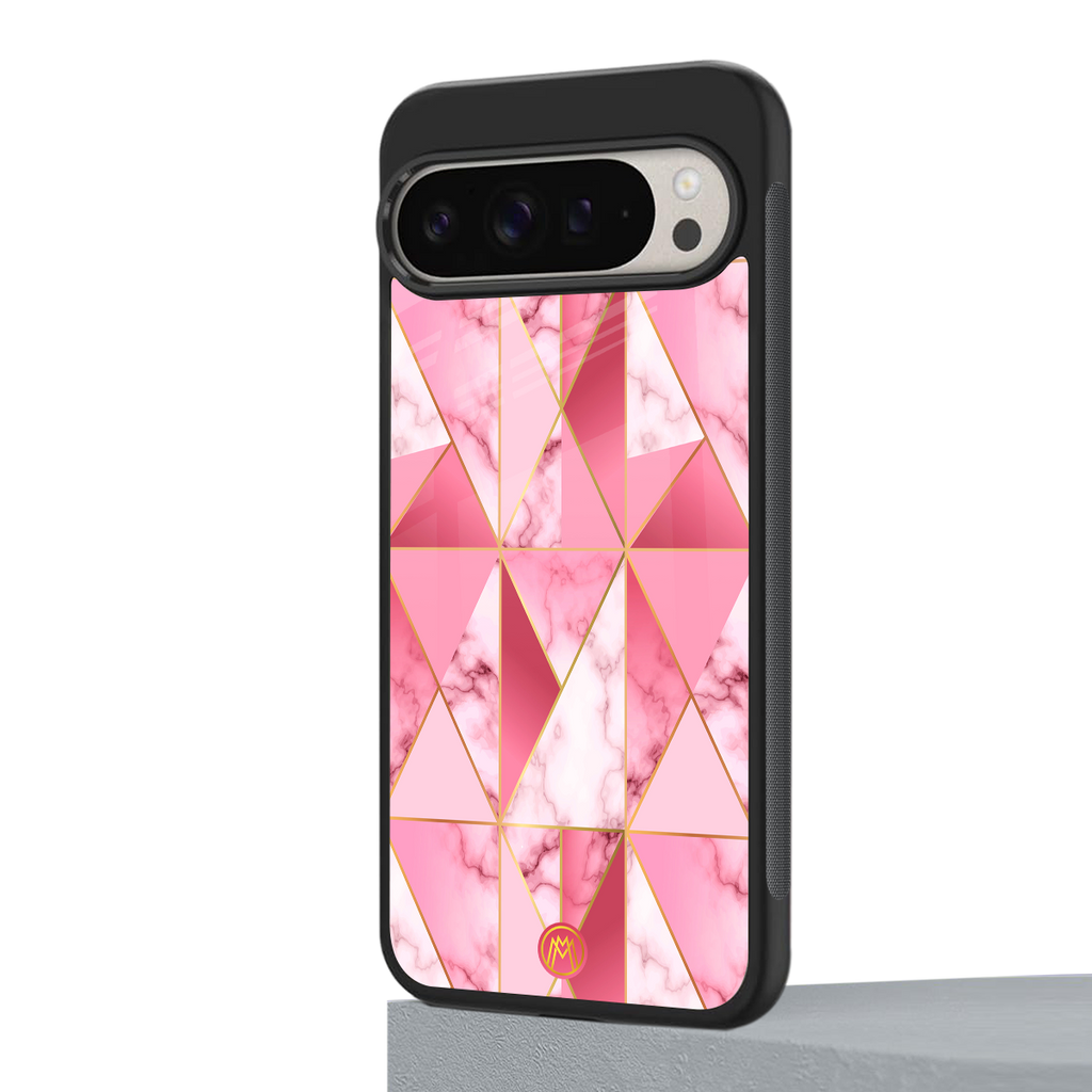magical pink marble back phone cover | glass case for google pixel 9 pro