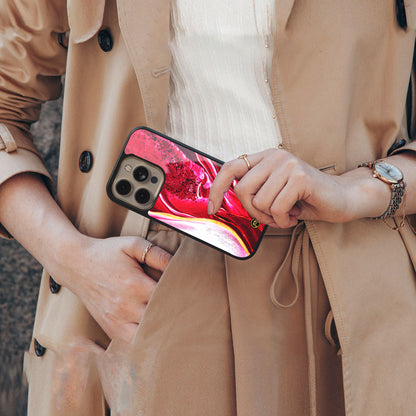 magical pink liquid marble back phone cover | glass case for iphone 16 pro max