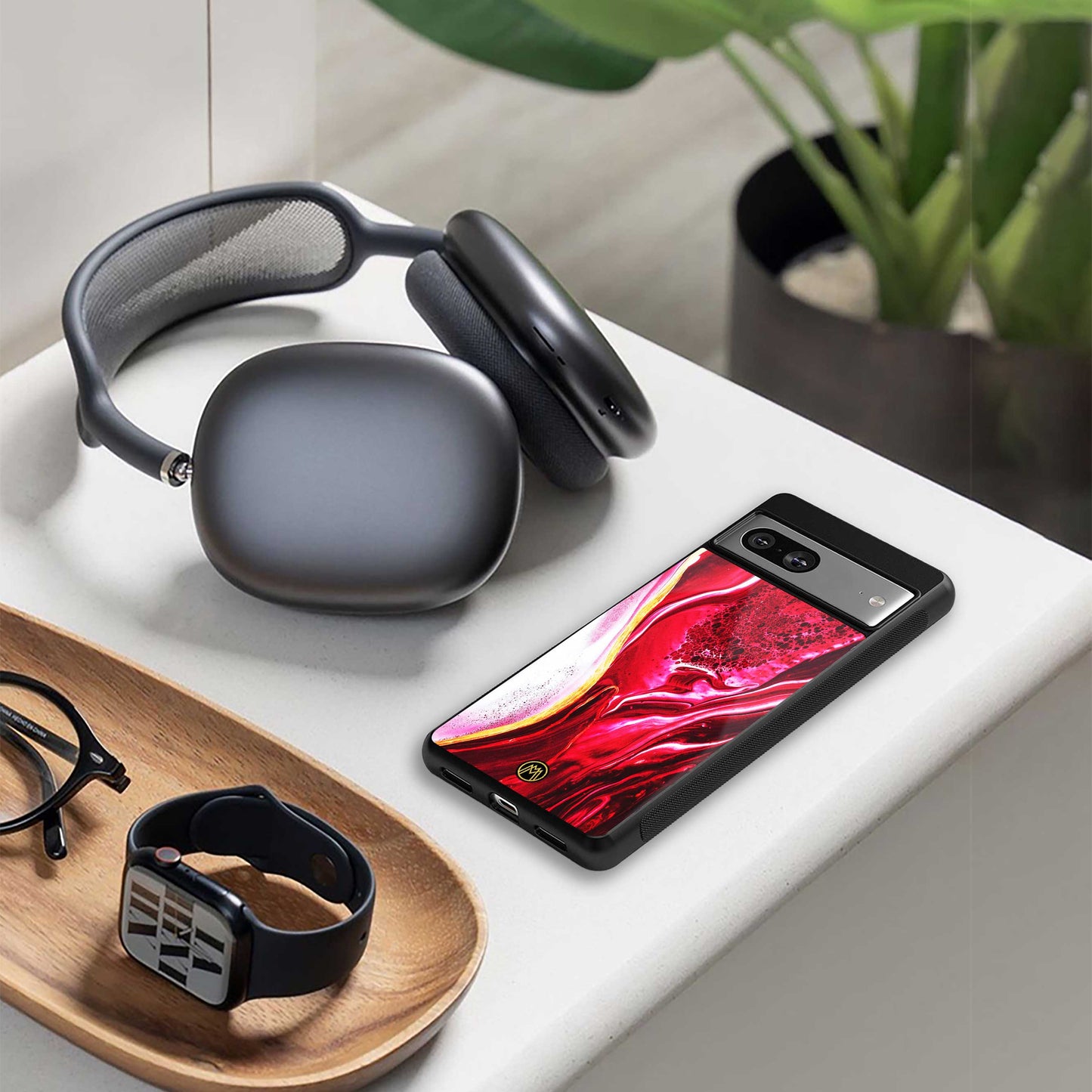 magical pink liquid marble back phone cover | glass case for Google Pixel 7A