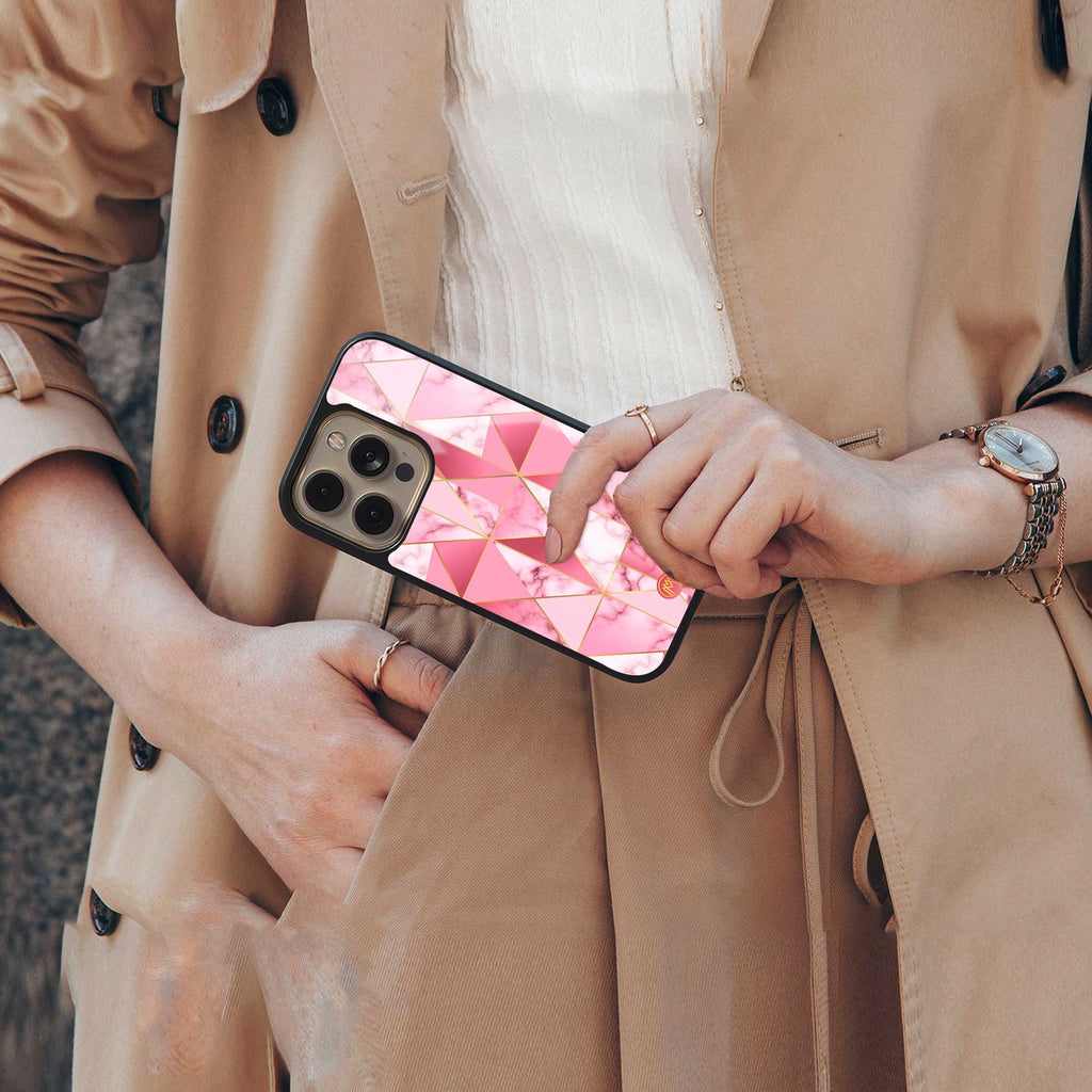 magical pink marble back phone cover | glass case for iphone 14 pro max