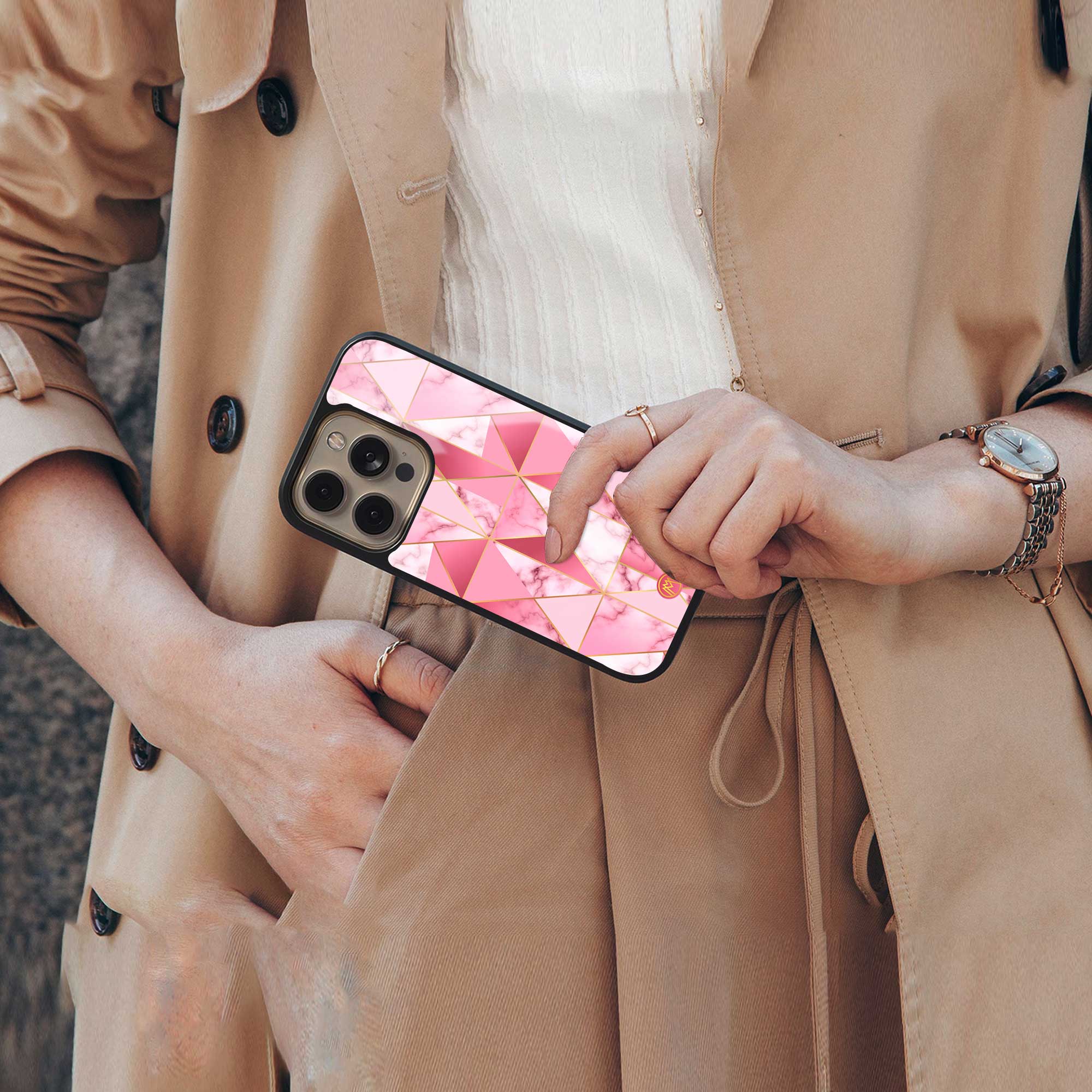 magical pink marble back phone cover | glass case for iphone 14 pro max