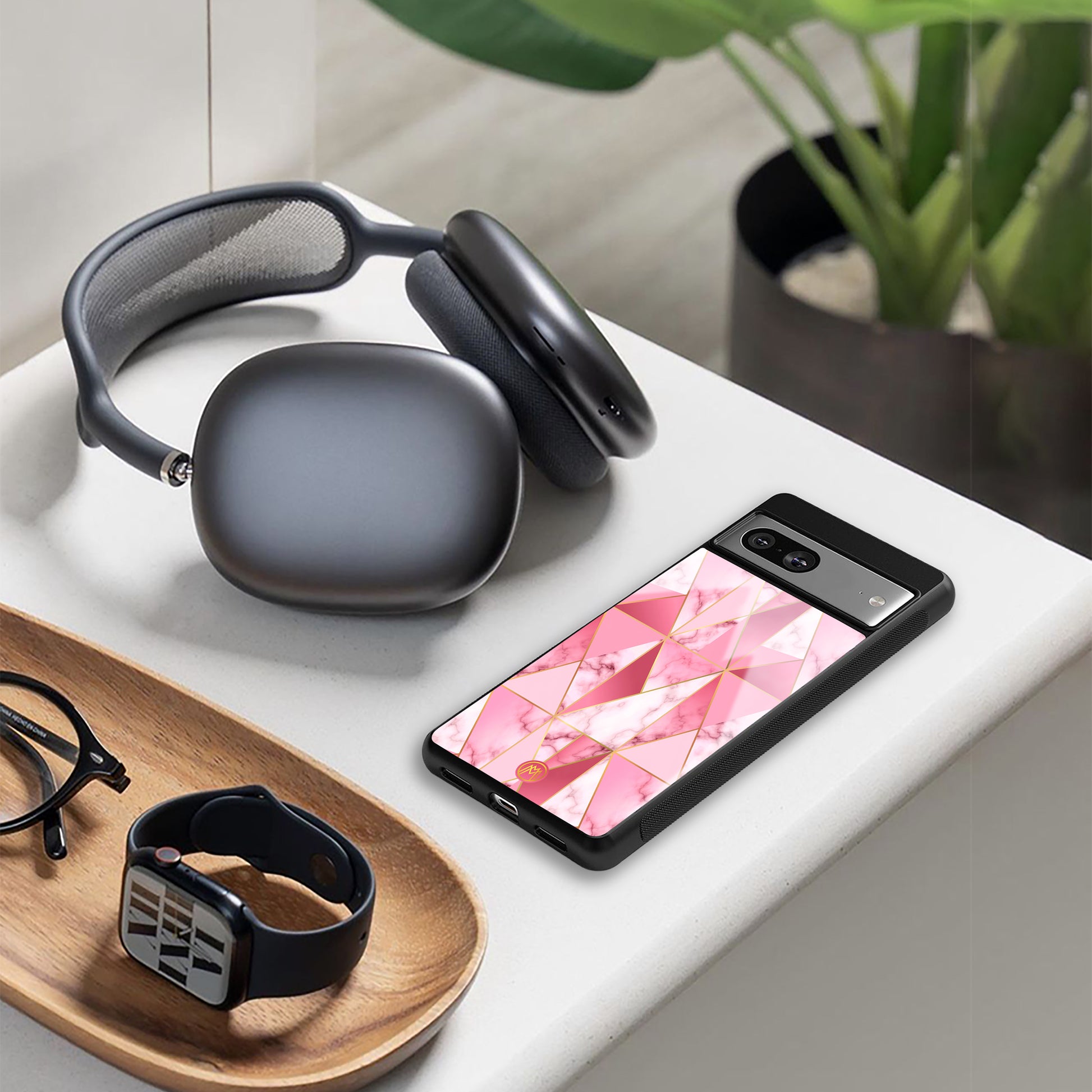 magical pink marble back phone cover | glass case for google pixel 9 pro