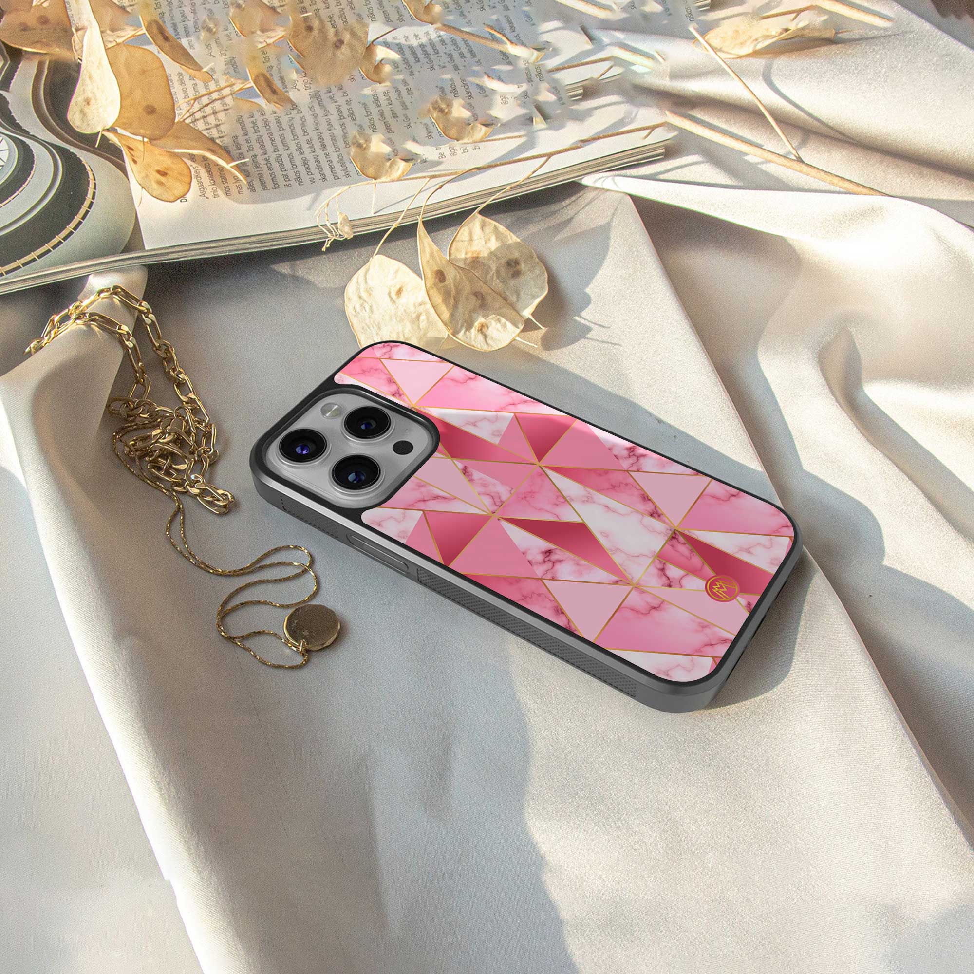 magical pink marble back phone cover | glass case for iphone 14 pro max