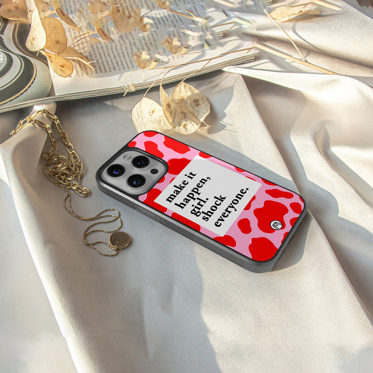 make it happen girl back phone cover | glass case for iphone 15 pro