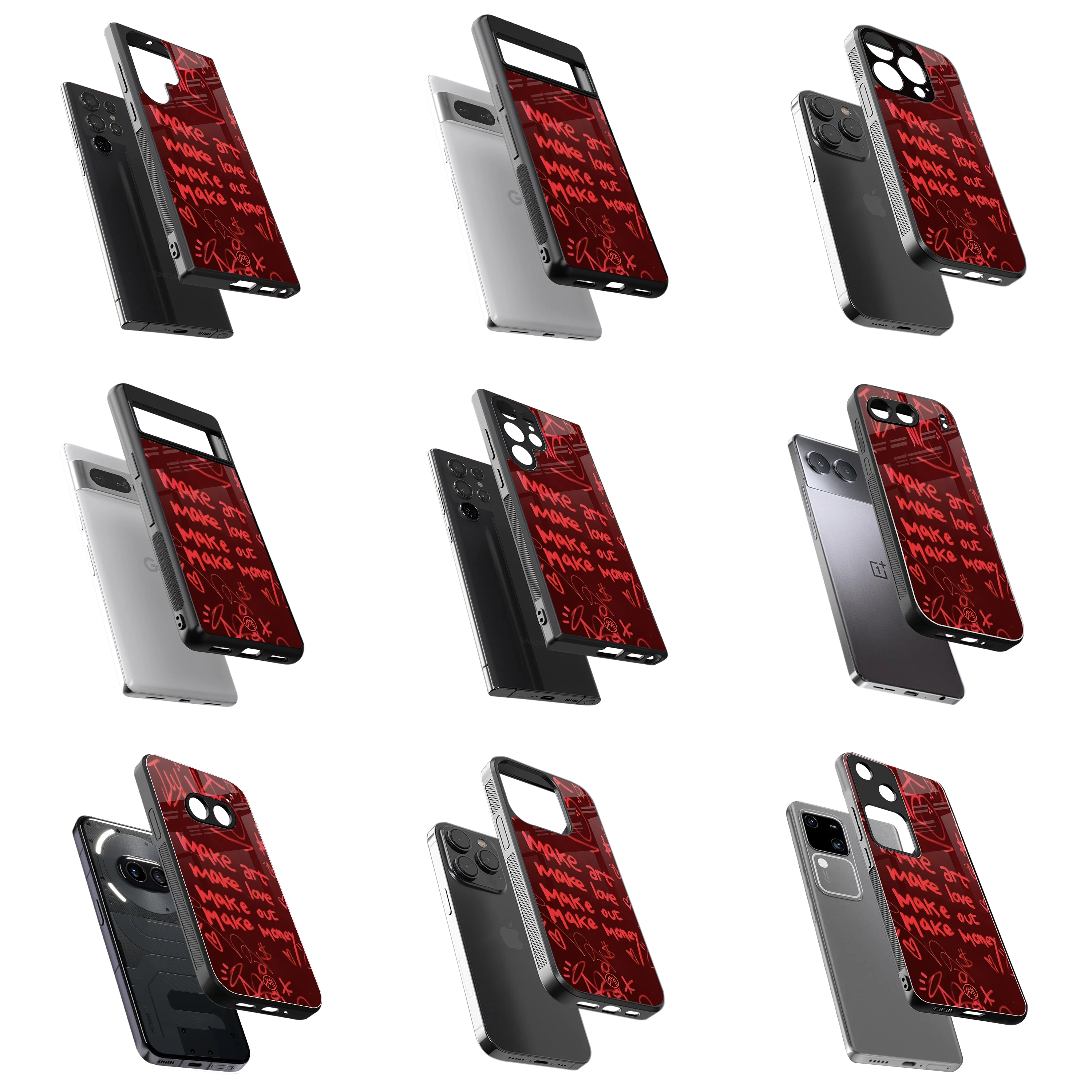 Durable Glass Back Mobile Case for iPhone, Samsung, OnePlus, Google Pixel, Redmi, Vivo, Oppo