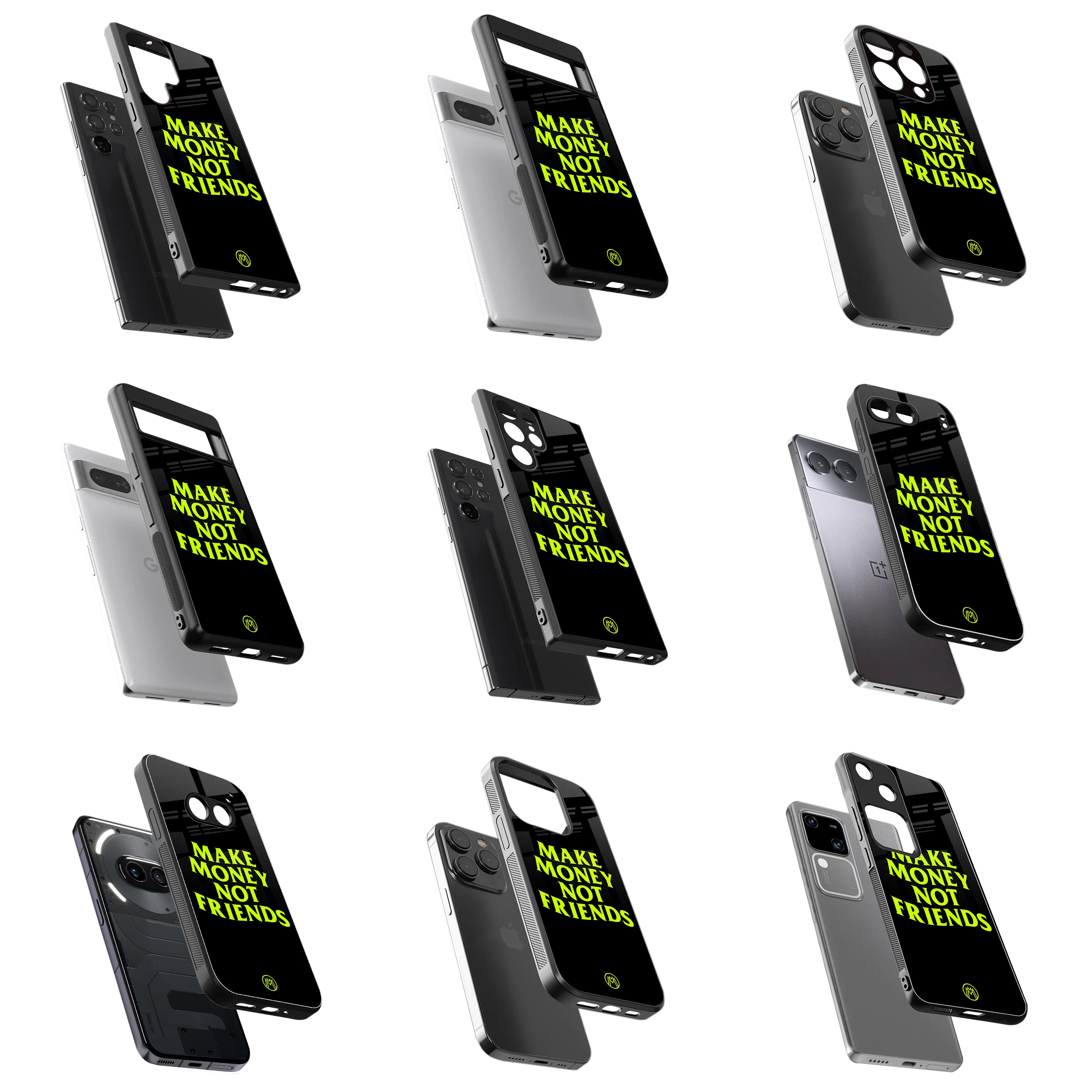 Durable Glass Back Mobile Case for iPhone, Samsung, OnePlus, Google Pixel, Redmi, Vivo, Oppo