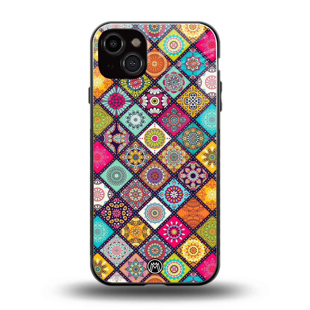 mandala art back phone cover | glass case for iphone 15 plus