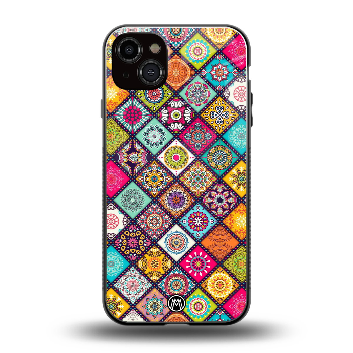mandala art back phone cover | glass case for iphone 15 plus