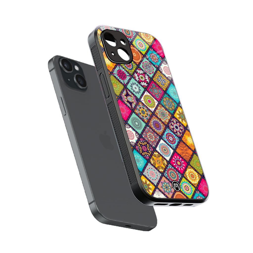 mandala art back phone cover | glass case for iphone 15 plus
