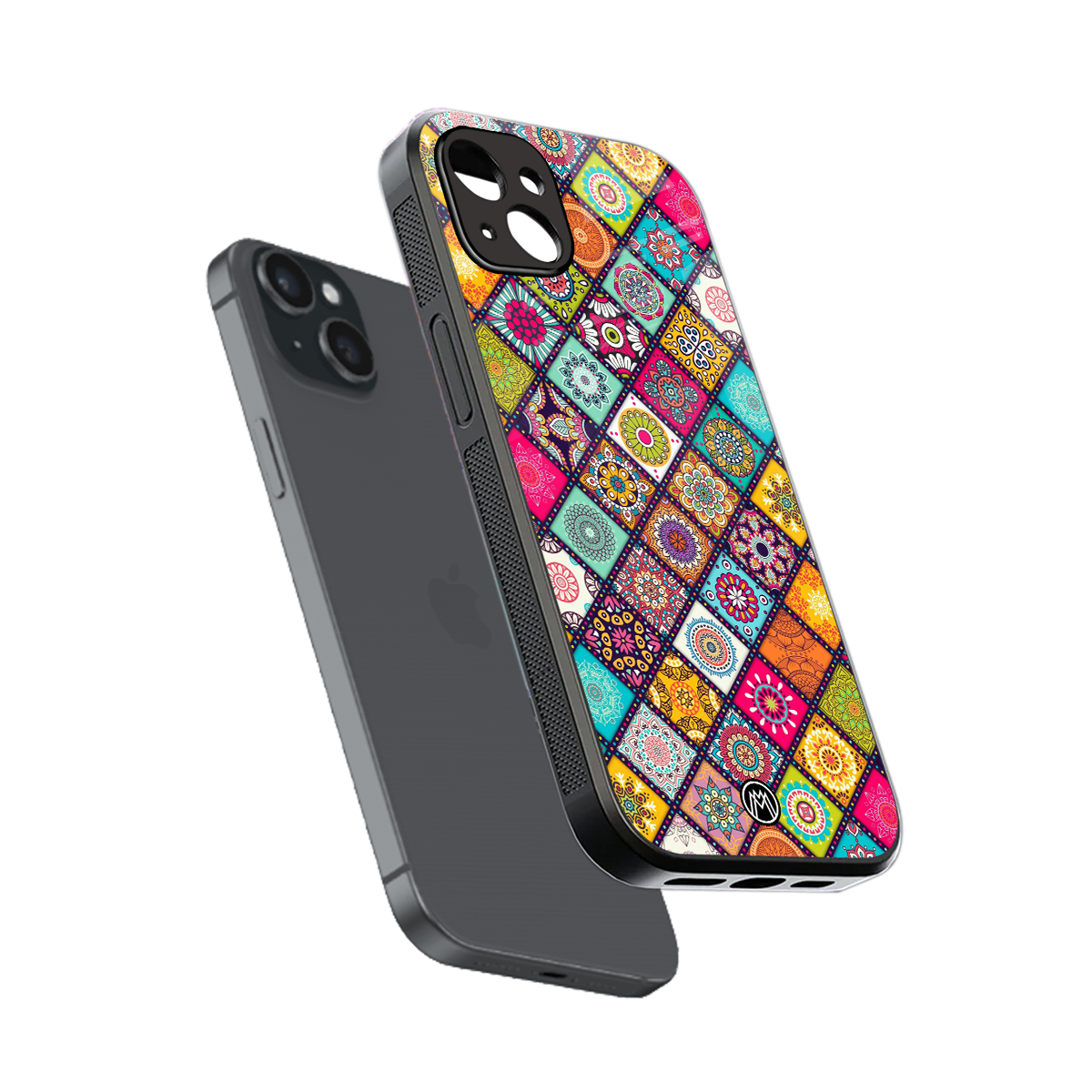 mandala art back phone cover | glass case for iphone 15 plus