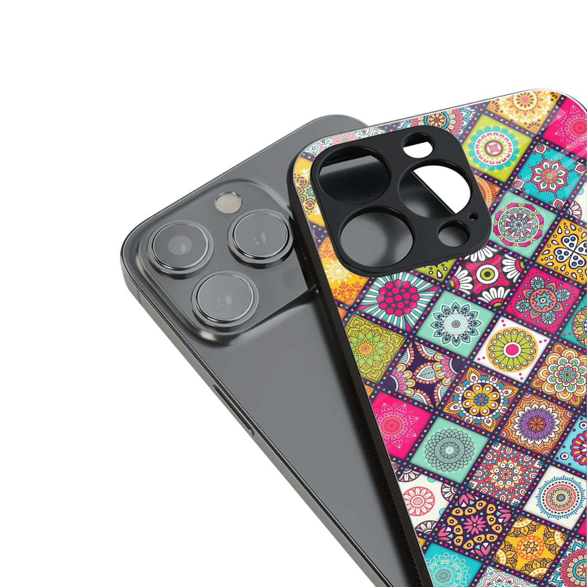 mandala art back phone cover | glass case for iphone 15 pro