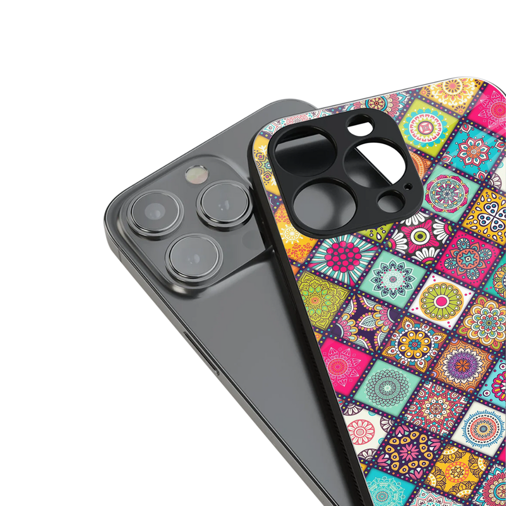 mandala art back phone cover | glass case for iphone 14 pro max