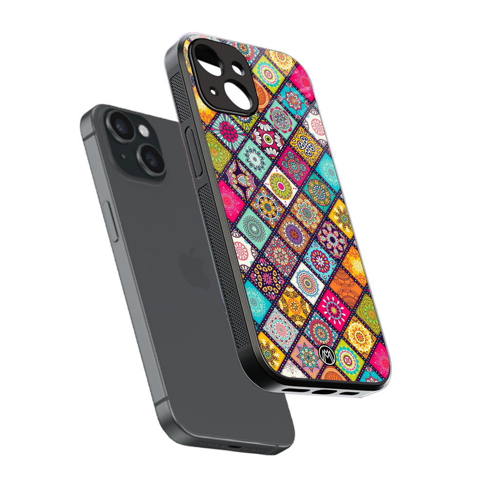mandala art back phone cover | glass case for iphone 15