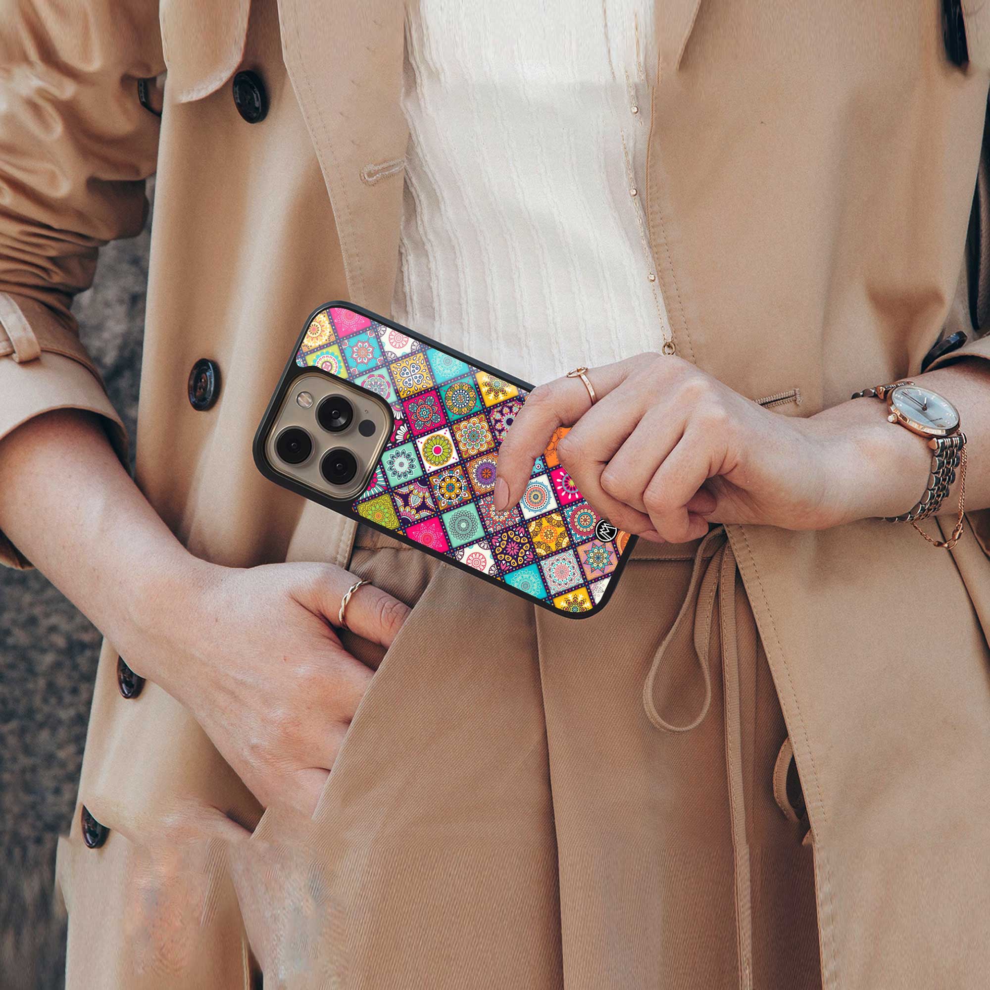 mandala art back phone cover | glass case for iphone 14 pro max