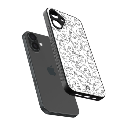 many faces white back phone cover | glass case for iphone 16 plus