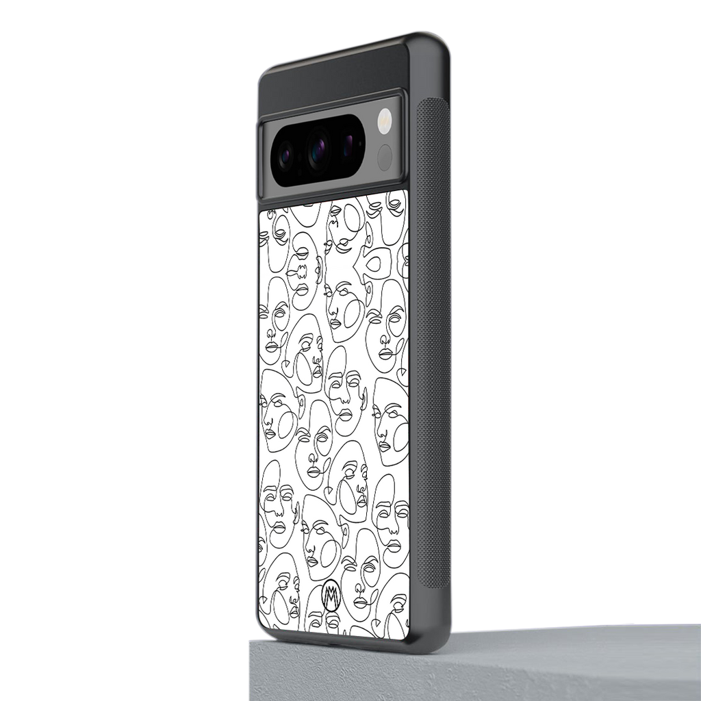 many faces white back phone cover | glass case for google pixel 8 pro