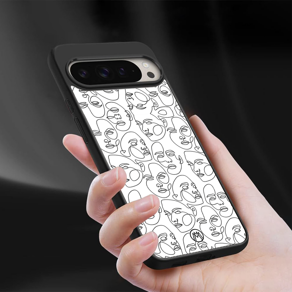 many faces white back phone cover | glass case for google pixel 9 pro xl