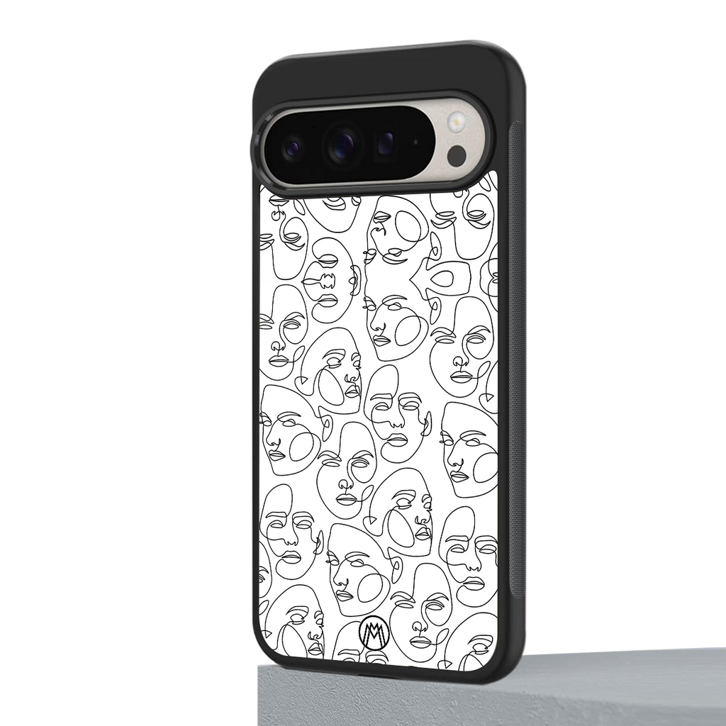 many faces white back phone cover | glass case for google pixel 9 pro xl