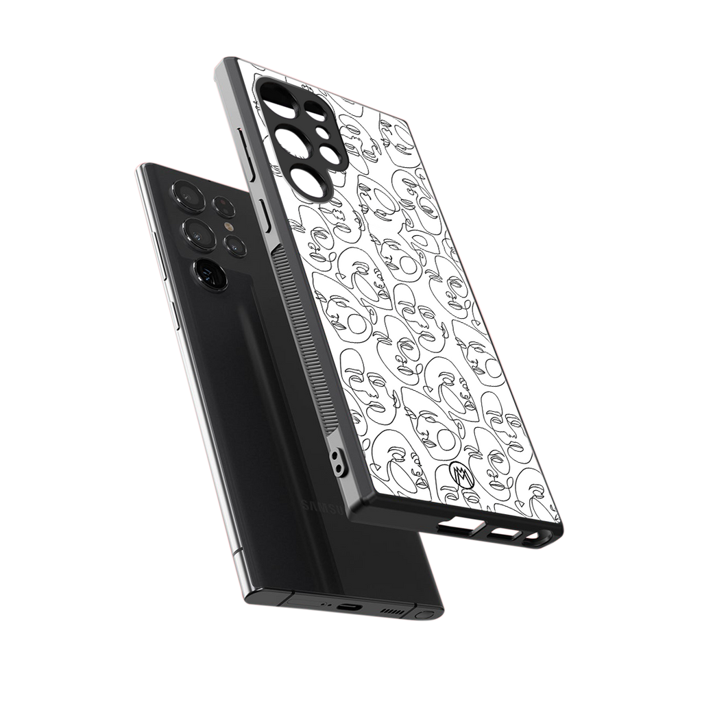 many faces white back phone cover | glass case for samsung galaxy s23 ultra