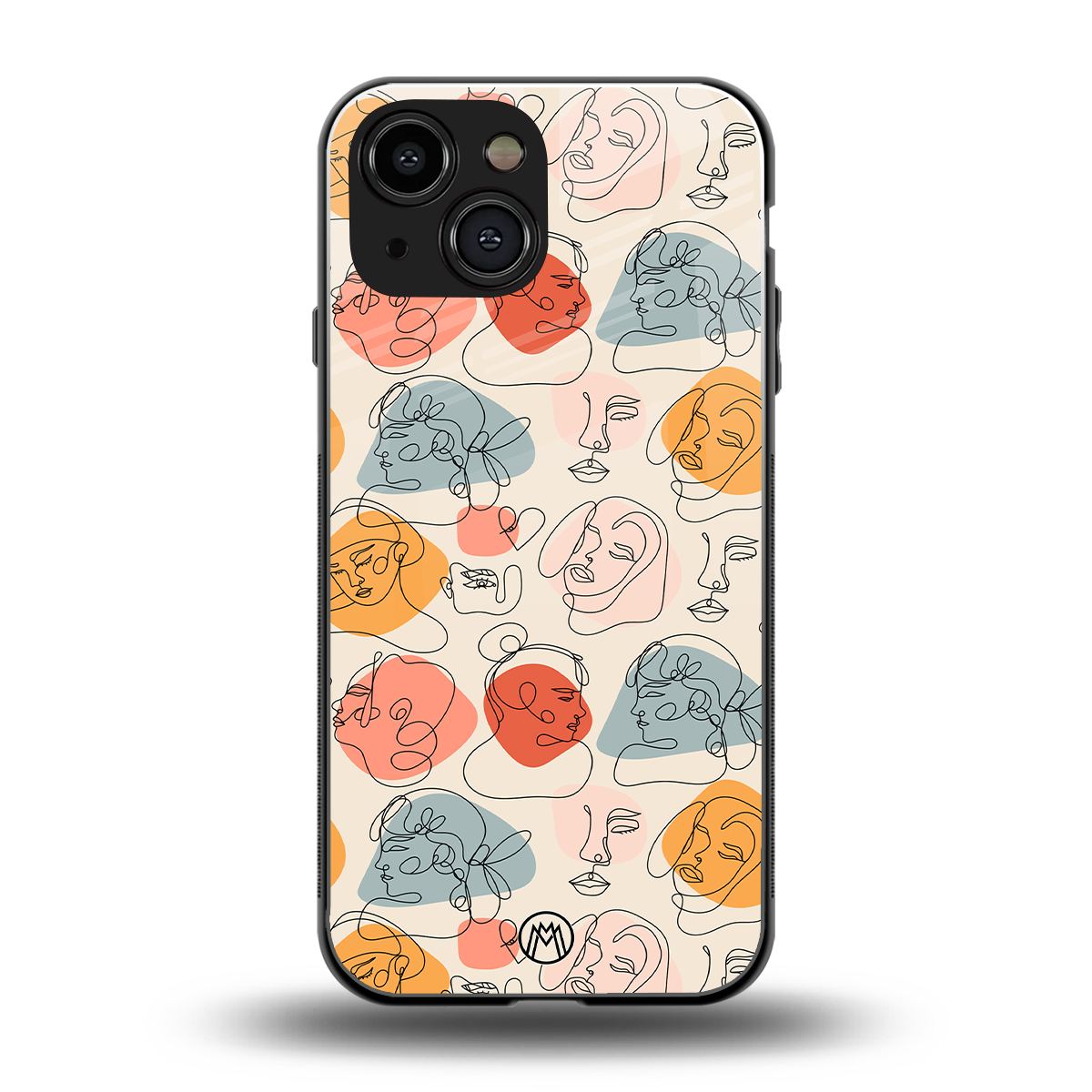 many faces yellow back phone cover | glass case for iphone 13 mini