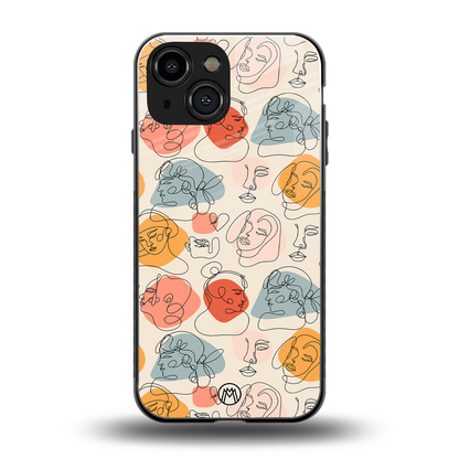 many faces yellow back phone cover | glass case for iphone 13 mini