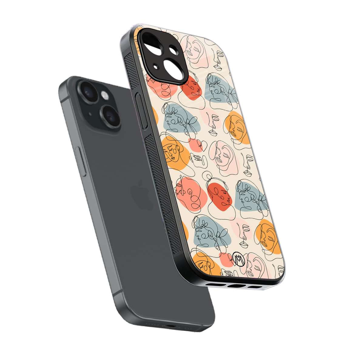 many faces yellow back phone cover | glass case for iphone 13 mini