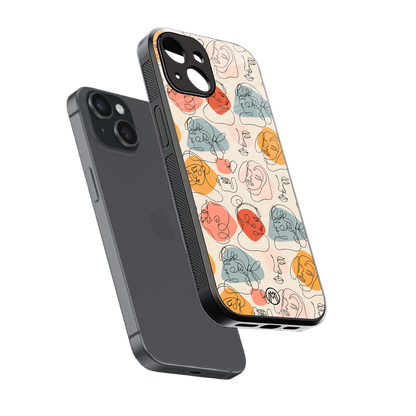 many faces yellow back phone cover | glass case for iphone 13 mini