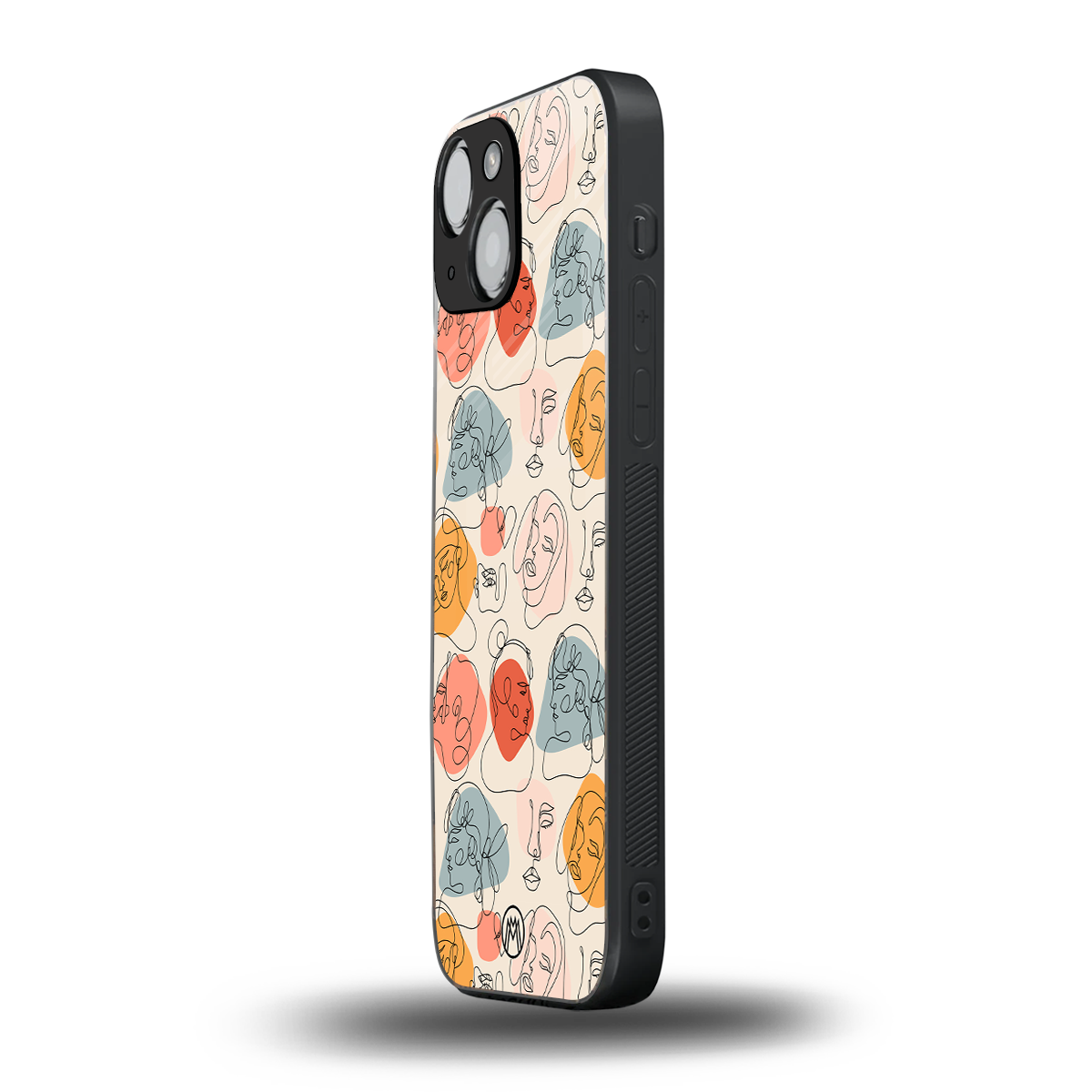 many faces yellow back phone cover | glass case for iphone 13 mini