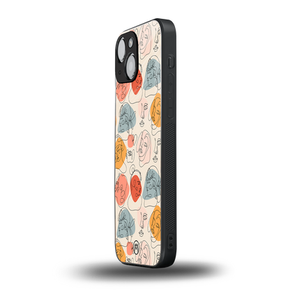 many faces yellow back phone cover | glass case for iphone 13 mini