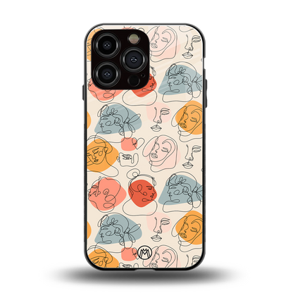 many faces yellow back phone cover | glass case for iphone 13 pro max