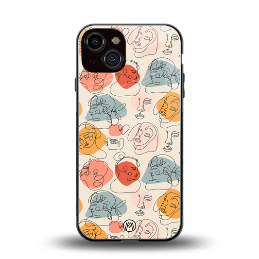 many faces yellow back phone cover | glass case for iphone 13