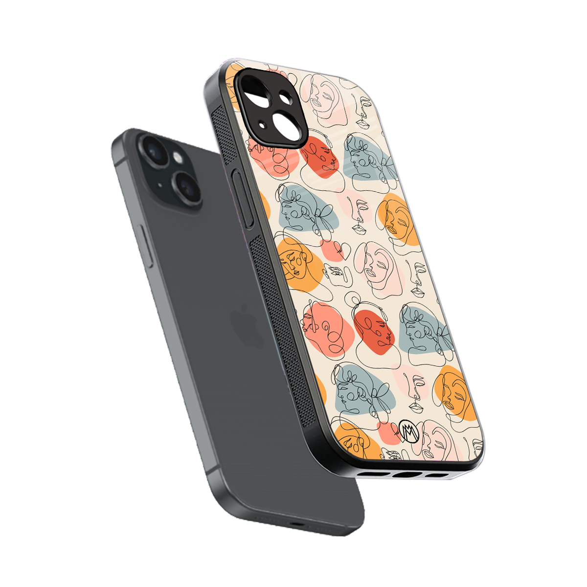 many faces yellow back phone cover | glass case for iphone 14 plus