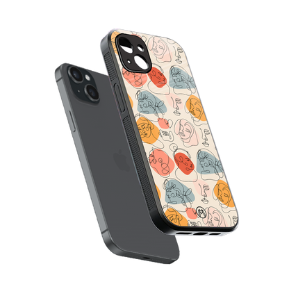many faces yellow back phone cover | glass case for iphone 14 plus
